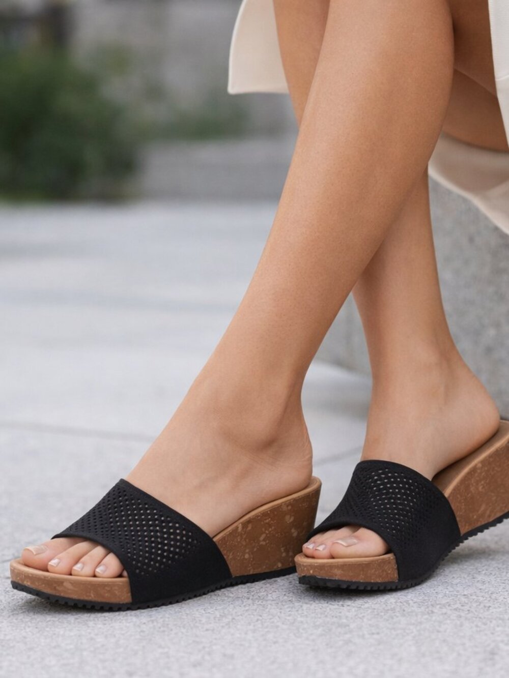 New Bionatura Wedge Platform slip-on perforated leather sandals